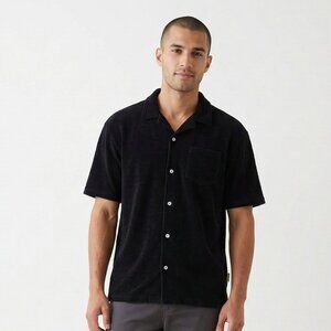 Massive Luxury Shirt Black Chenille Button Up Casual Short Sleeves XL NWT